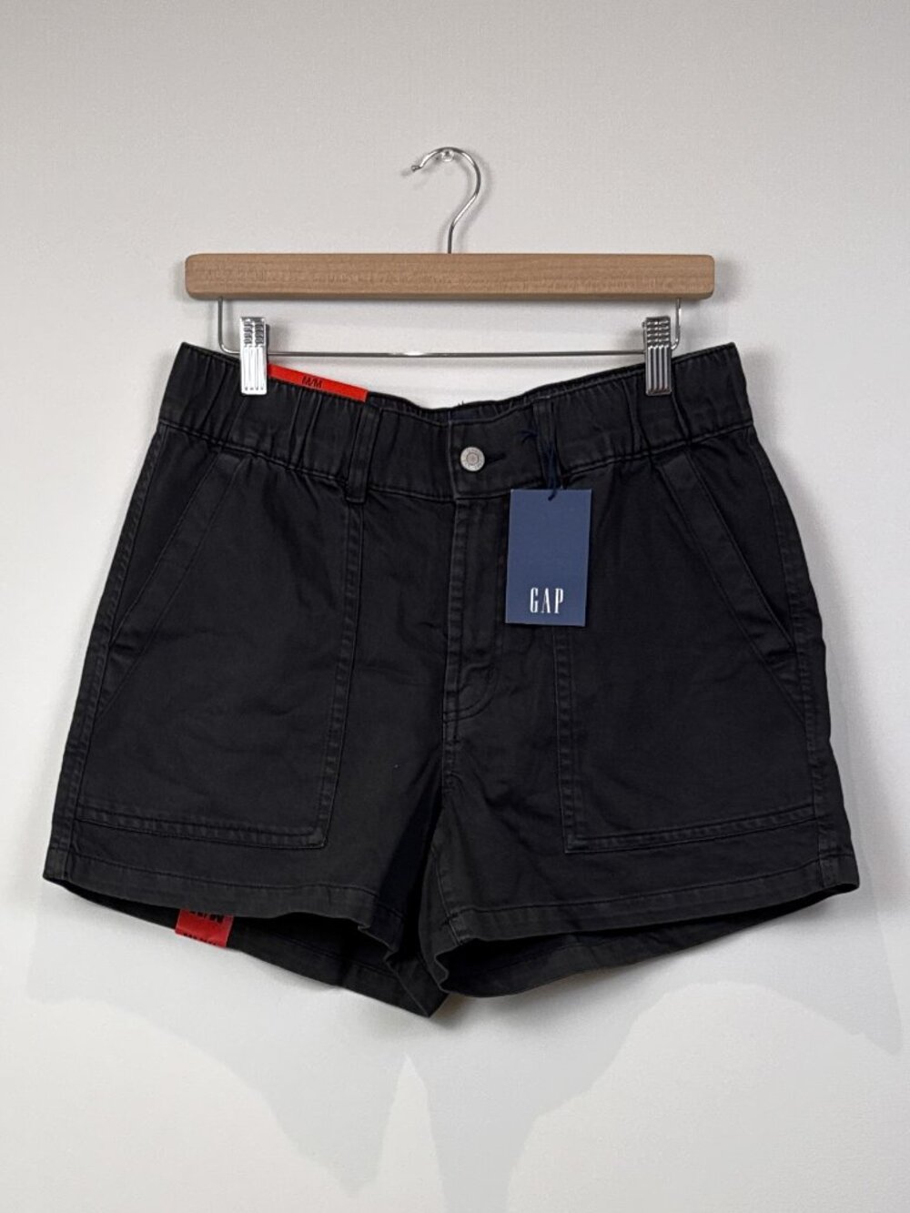 GAP Womens M Black Cotton Lyocell High Rise Pull On Utility Chino Shorts
